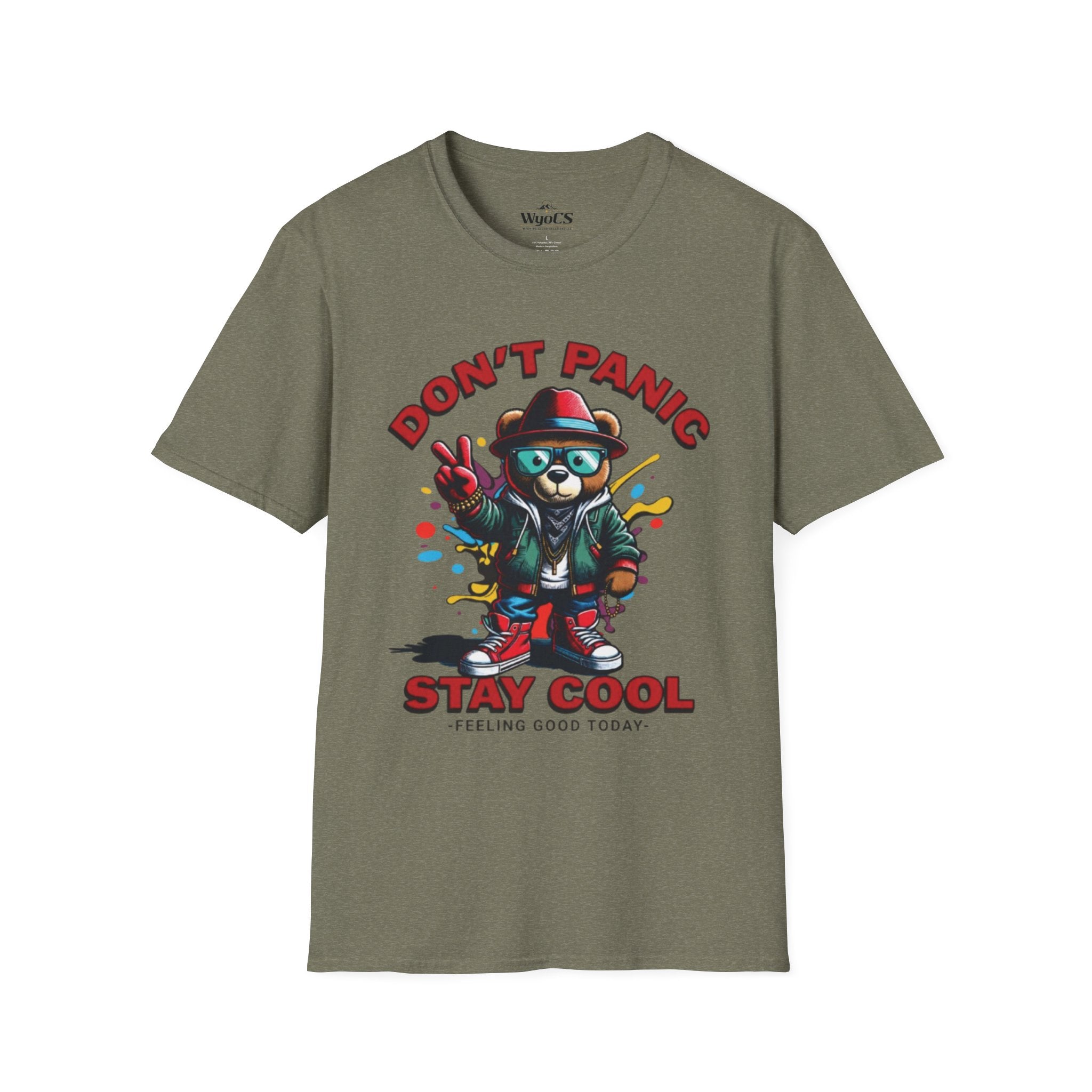 Don't Panic Stay Cool T-Shirt - Retro Skate Bear Graphic Tee