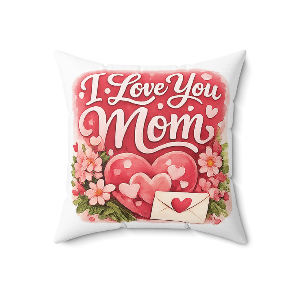 I Love You Mom Decorative Pillow - Floral Heart Mother’s Day Throw Pillow