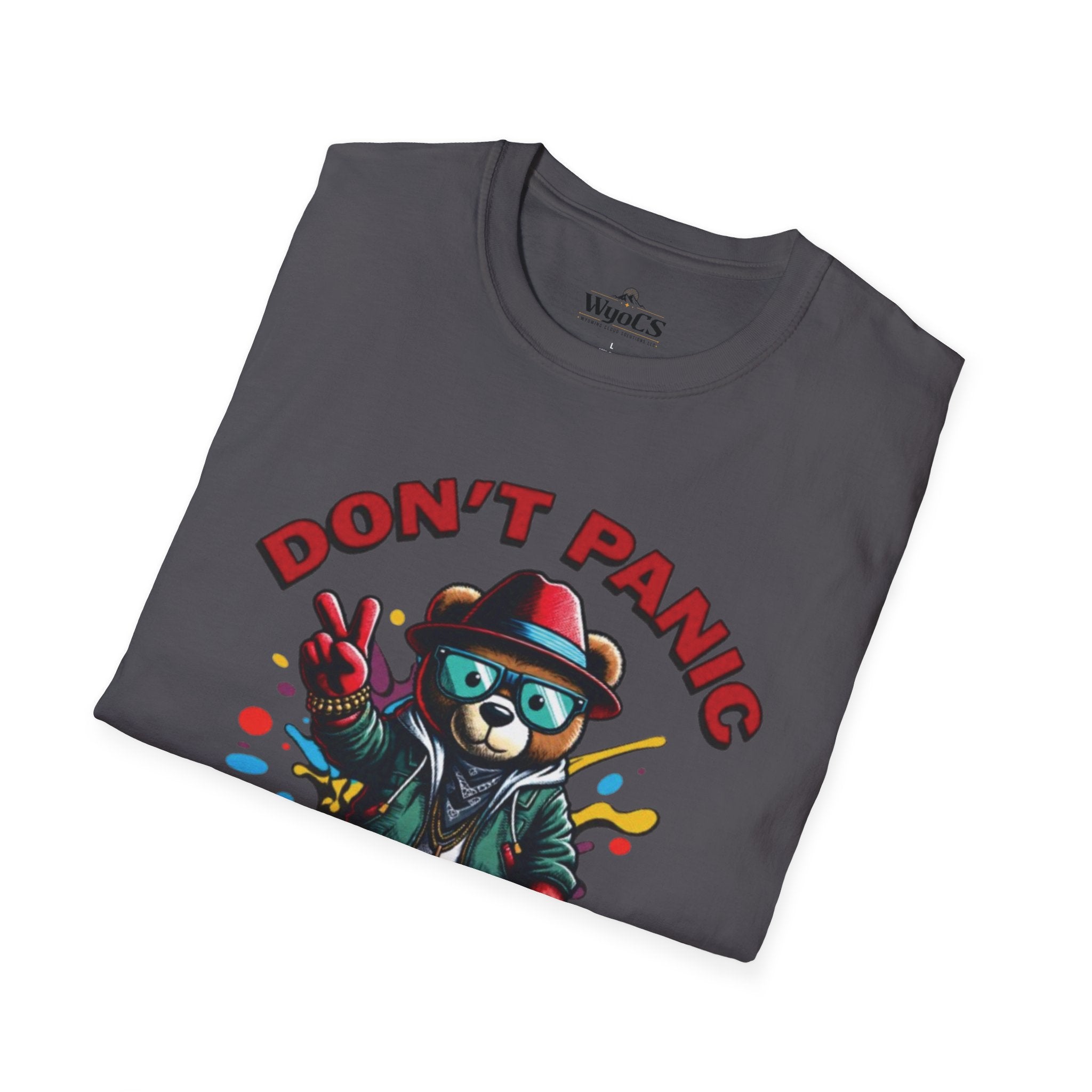 Don't Panic Stay Cool T-Shirt - Retro Skate Bear Graphic Tee