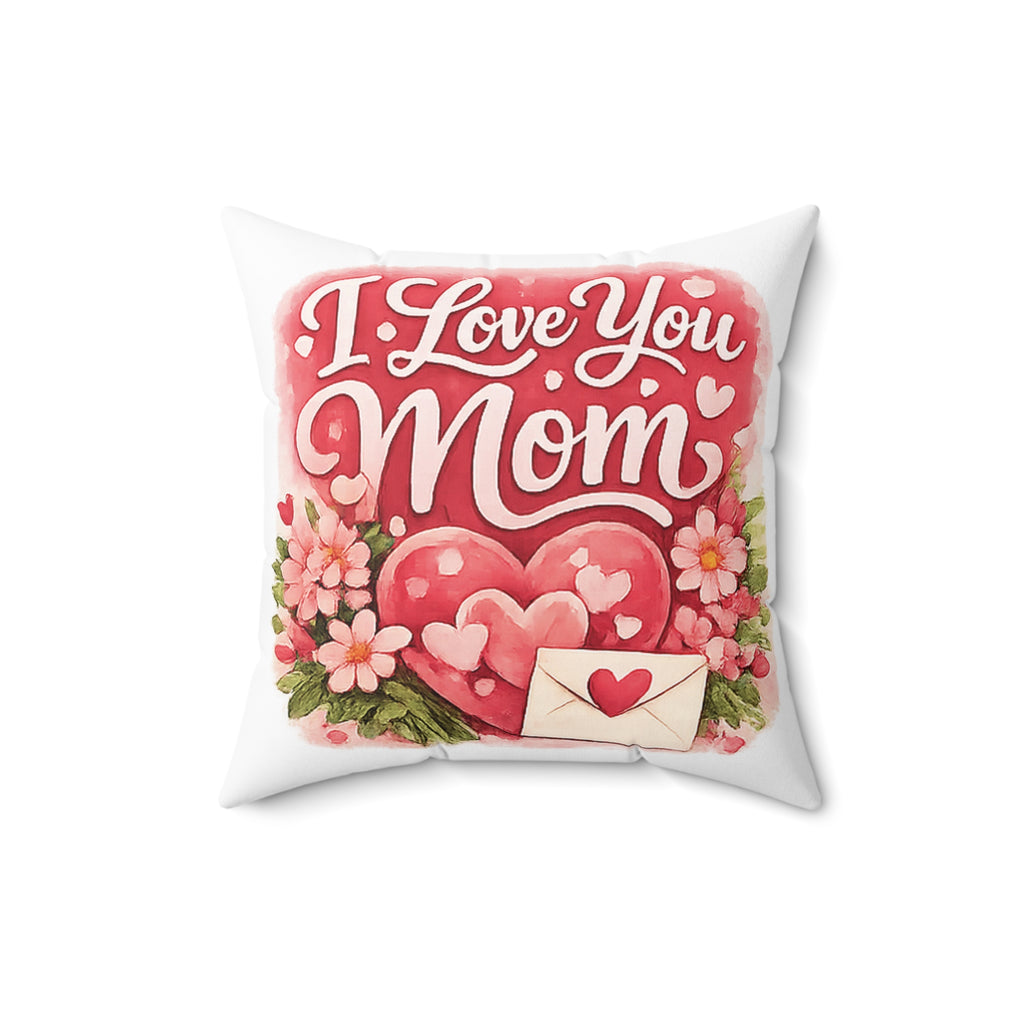 I Love You Mom Decorative Pillow - Floral Heart Mother’s Day Throw Pillow