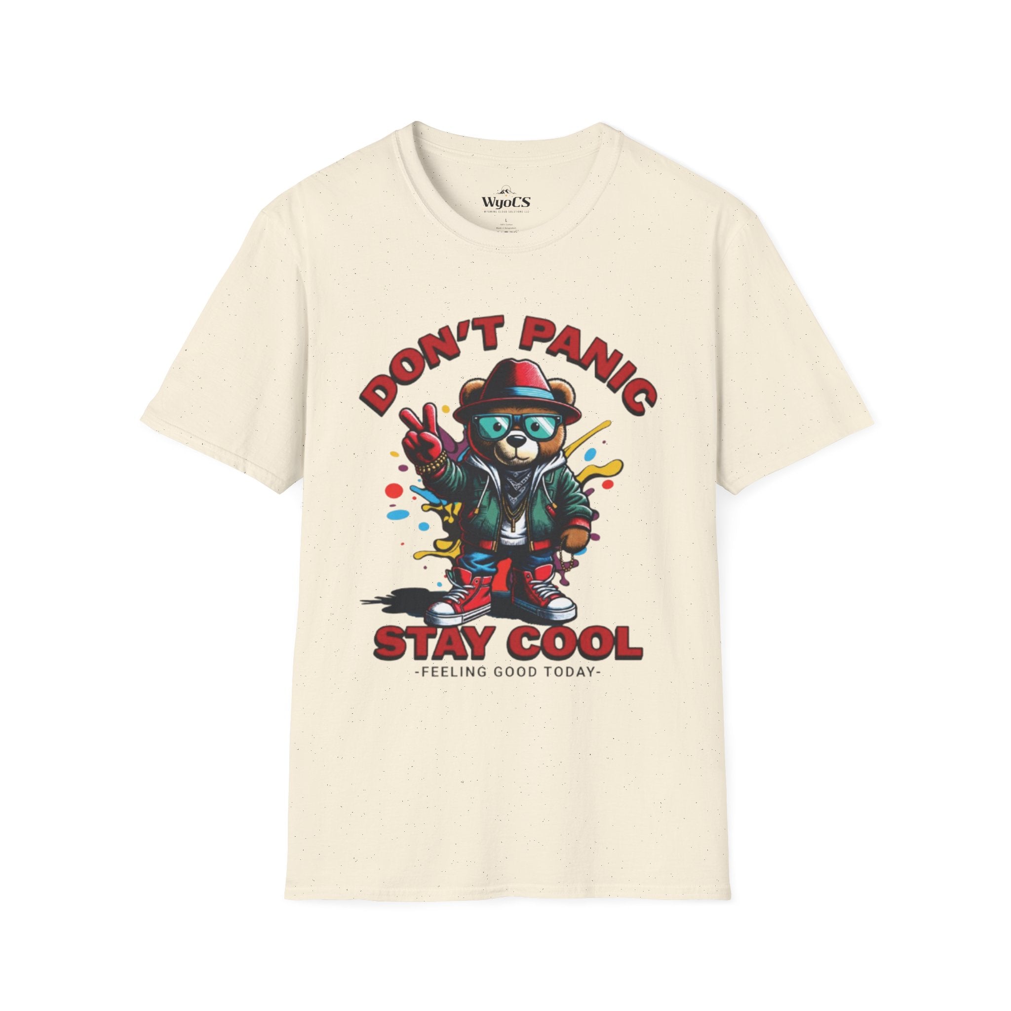 Don't Panic Stay Cool T-Shirt - Retro Skate Bear Graphic Tee