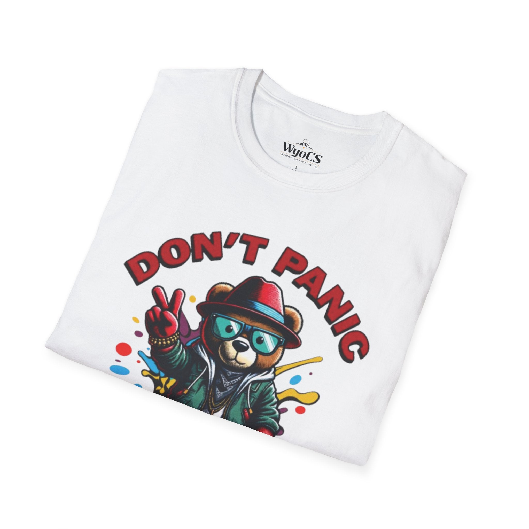 Don't Panic Stay Cool T-Shirt - Retro Skate Bear Graphic Tee