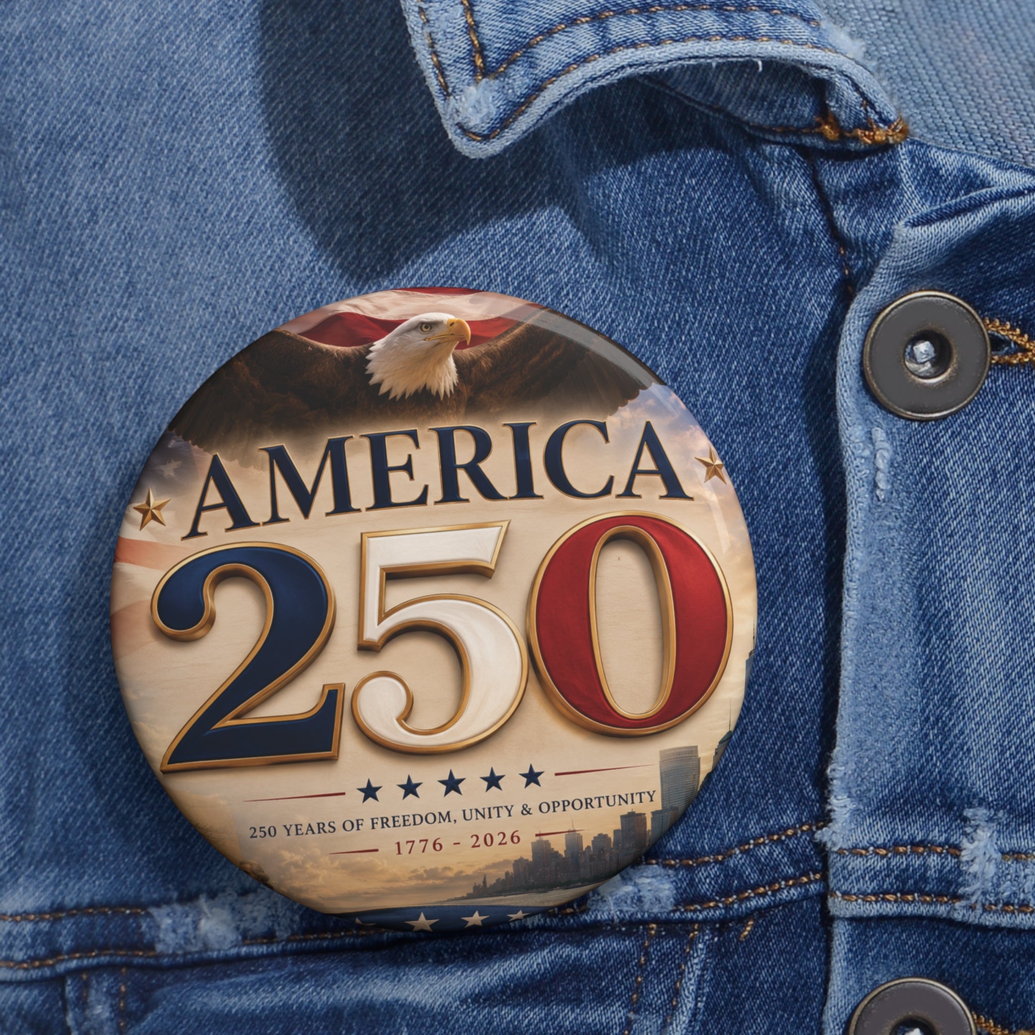 America 250 Commemorative Pin Button - Patriotic 250th Anniversary Badge