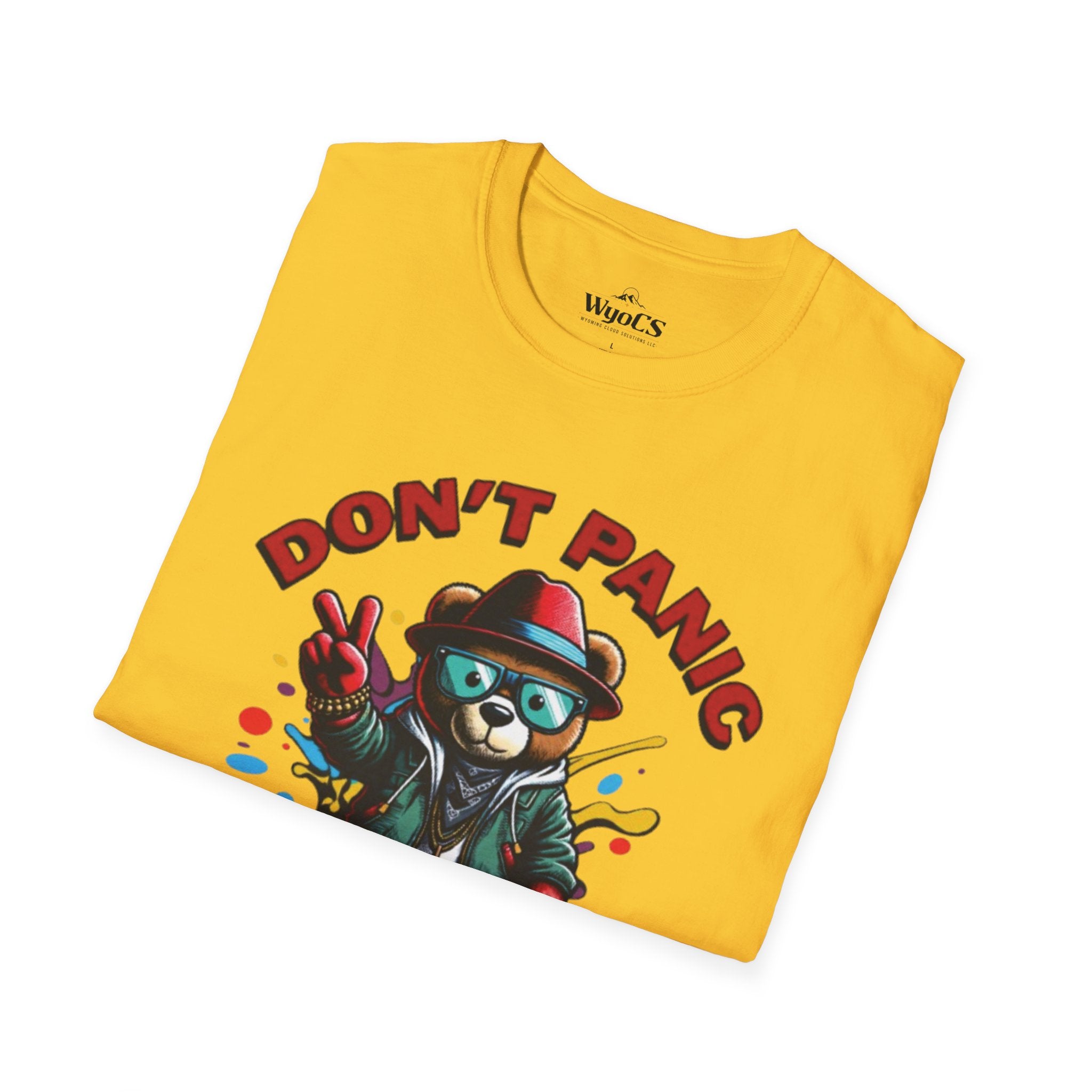 Don't Panic Stay Cool T-Shirt - Retro Skate Bear Graphic Tee