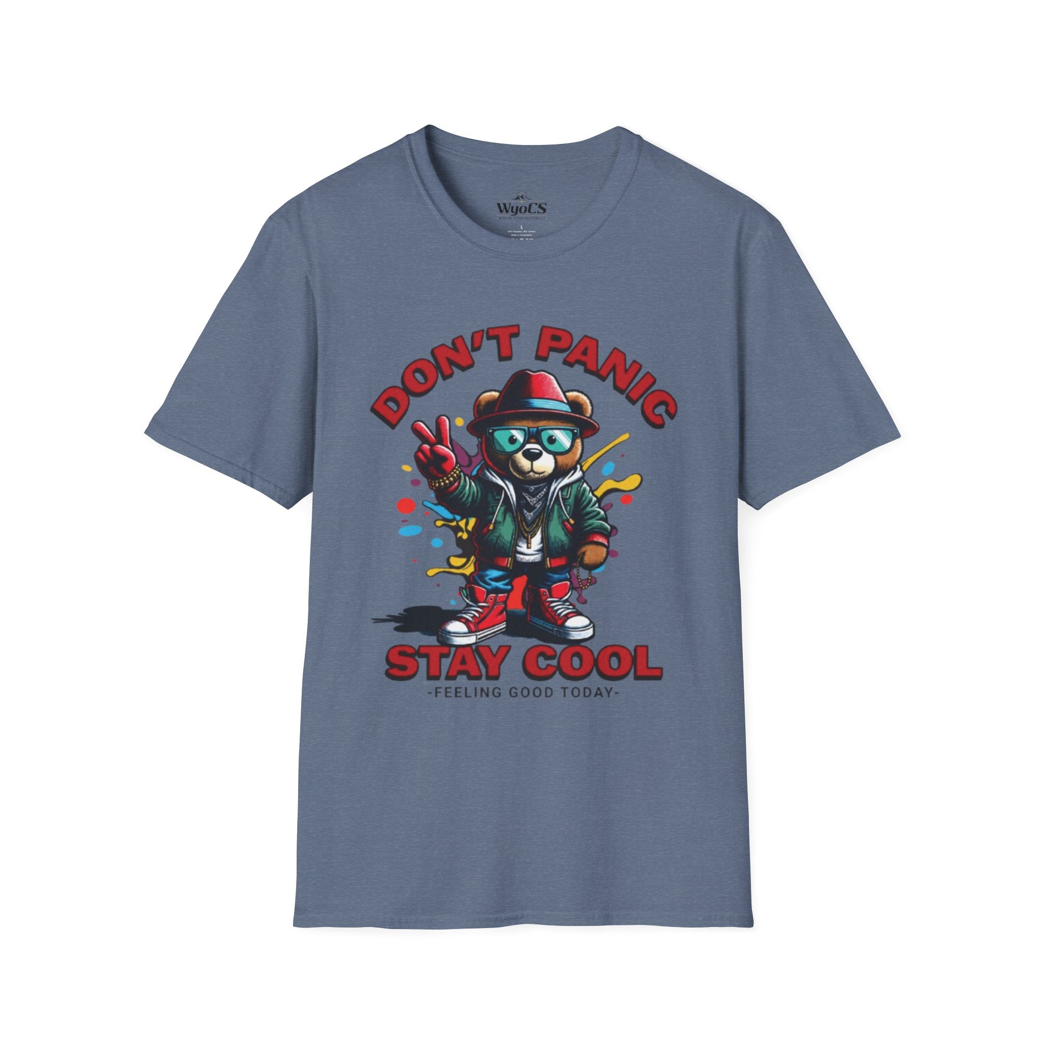 Don't Panic Stay Cool T-Shirt - Retro Skate Bear Graphic Tee