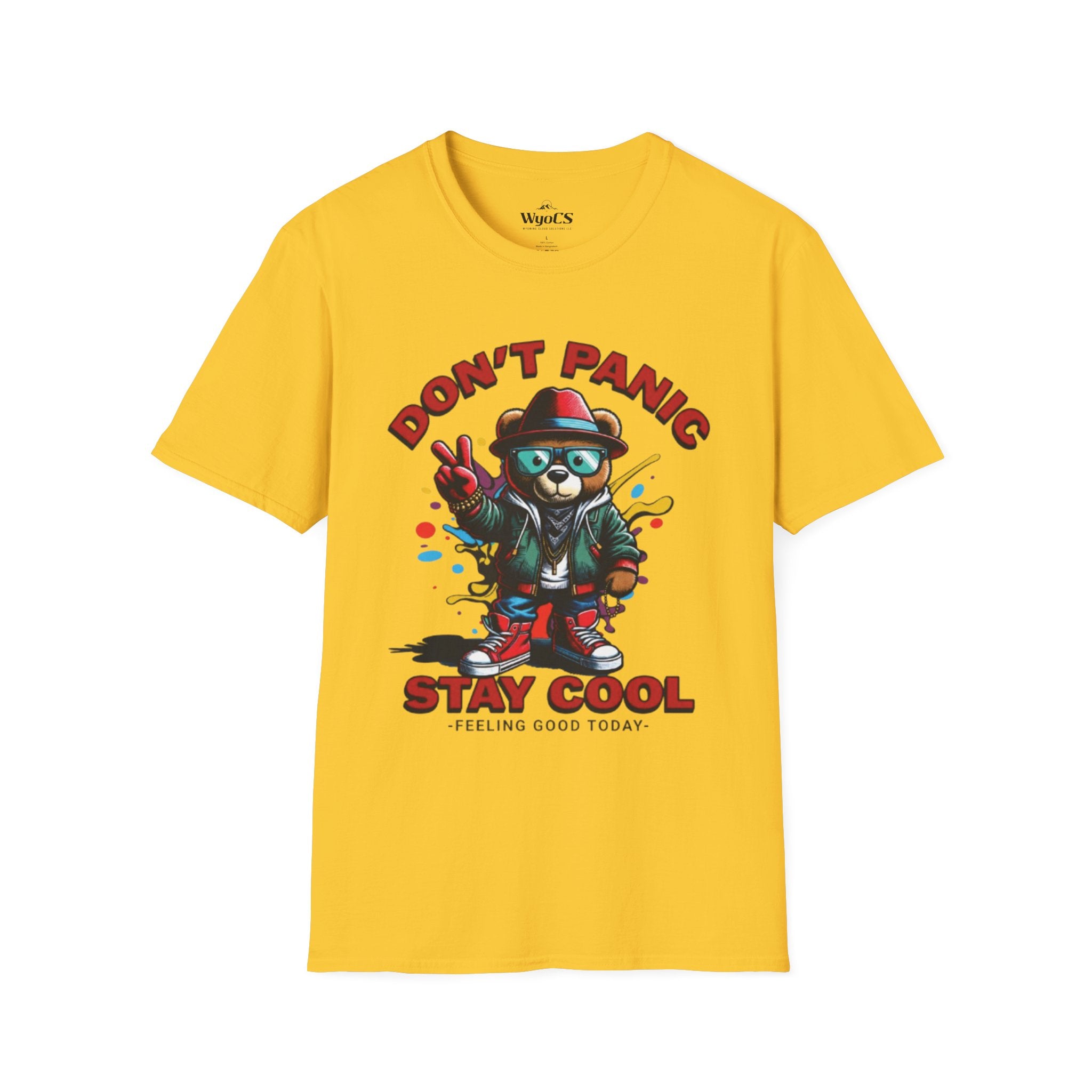Don't Panic Stay Cool T-Shirt - Retro Skate Bear Graphic Tee