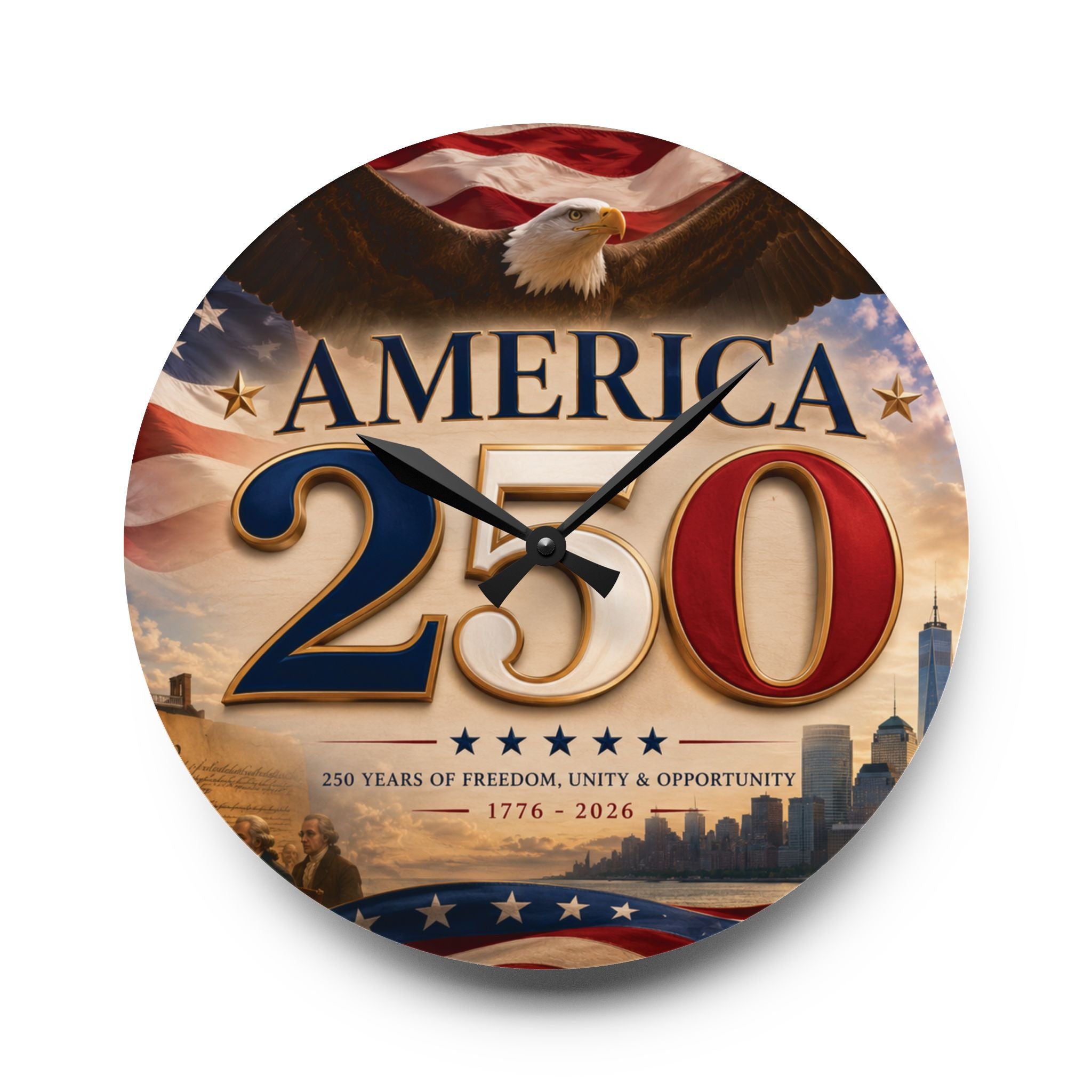 America 250 Acrylic Wall Clock - Patriotic 1776–2026 Commemorative Clock