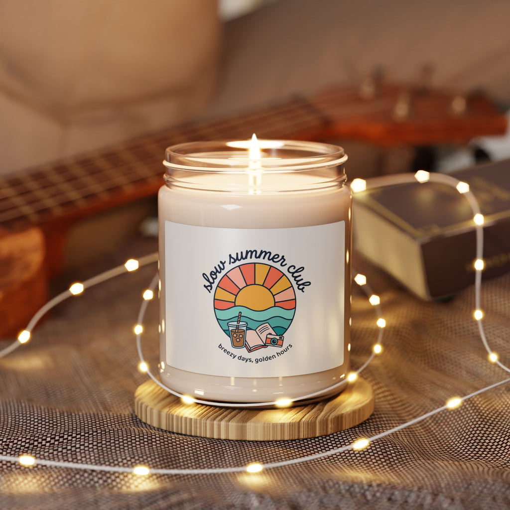 sunny retro coastal label Candle | summer aesthetic, pastel vibes