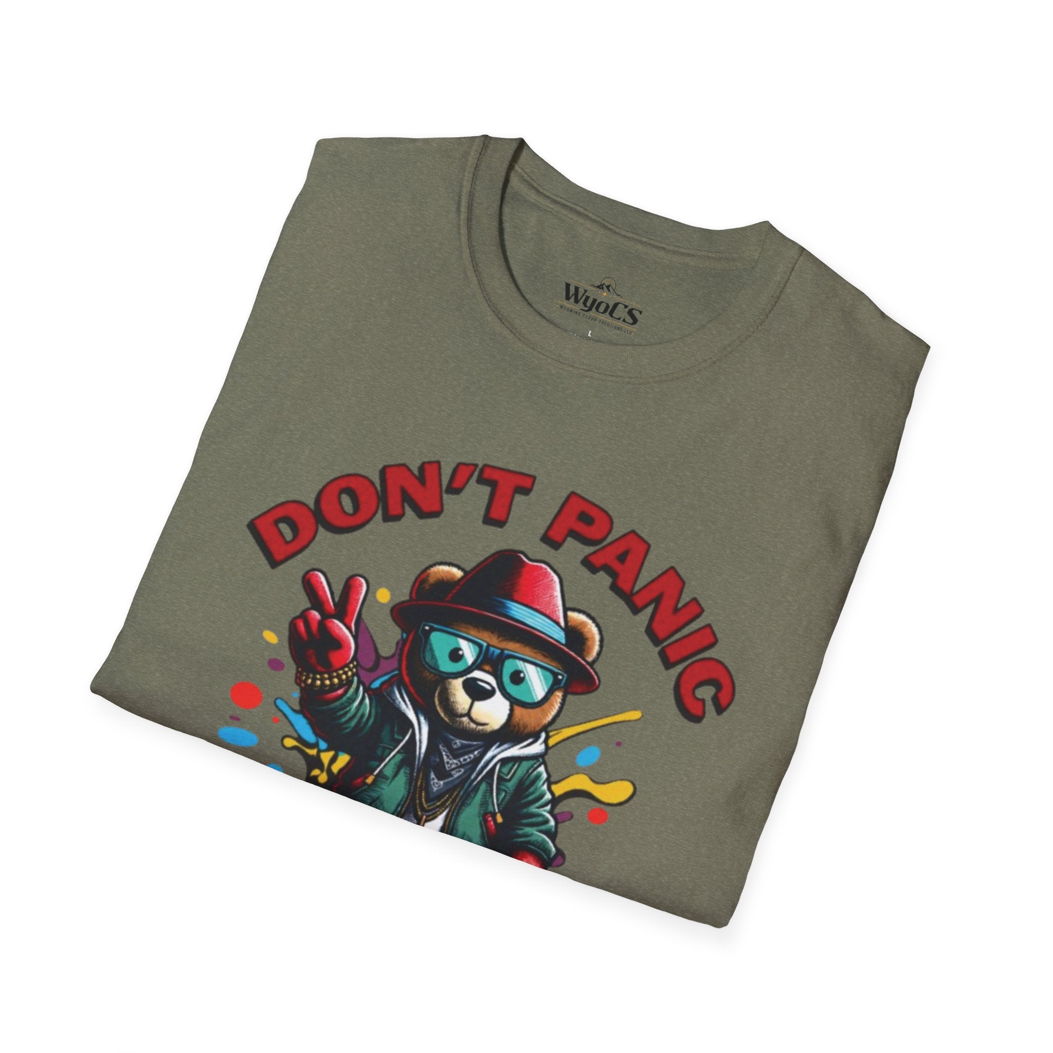 Don't Panic Stay Cool T-Shirt - Retro Skate Bear Graphic Tee